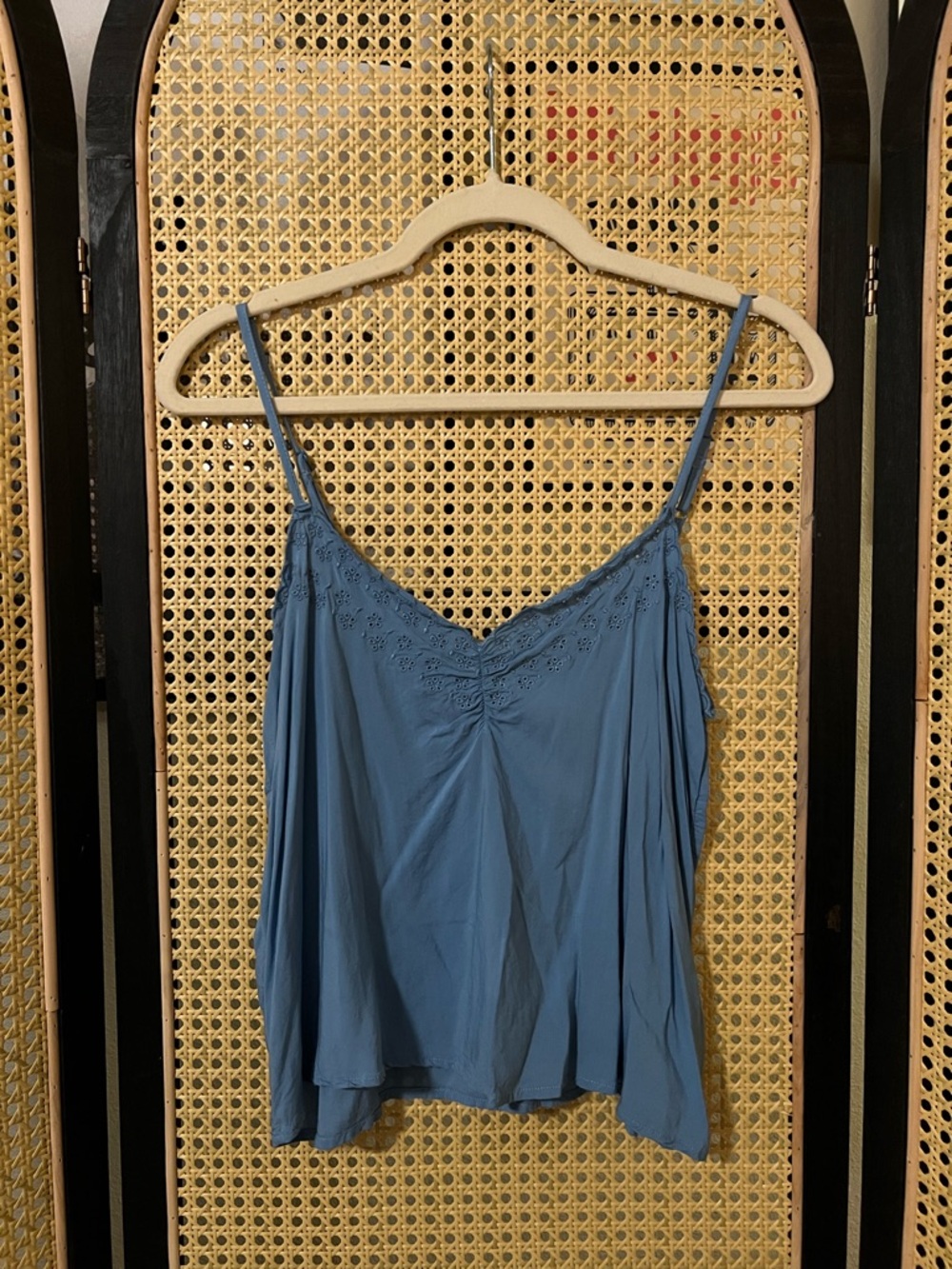 American Eagle Outfitters Dusty Blue Lace-Trim Spaghetti Strap Cami